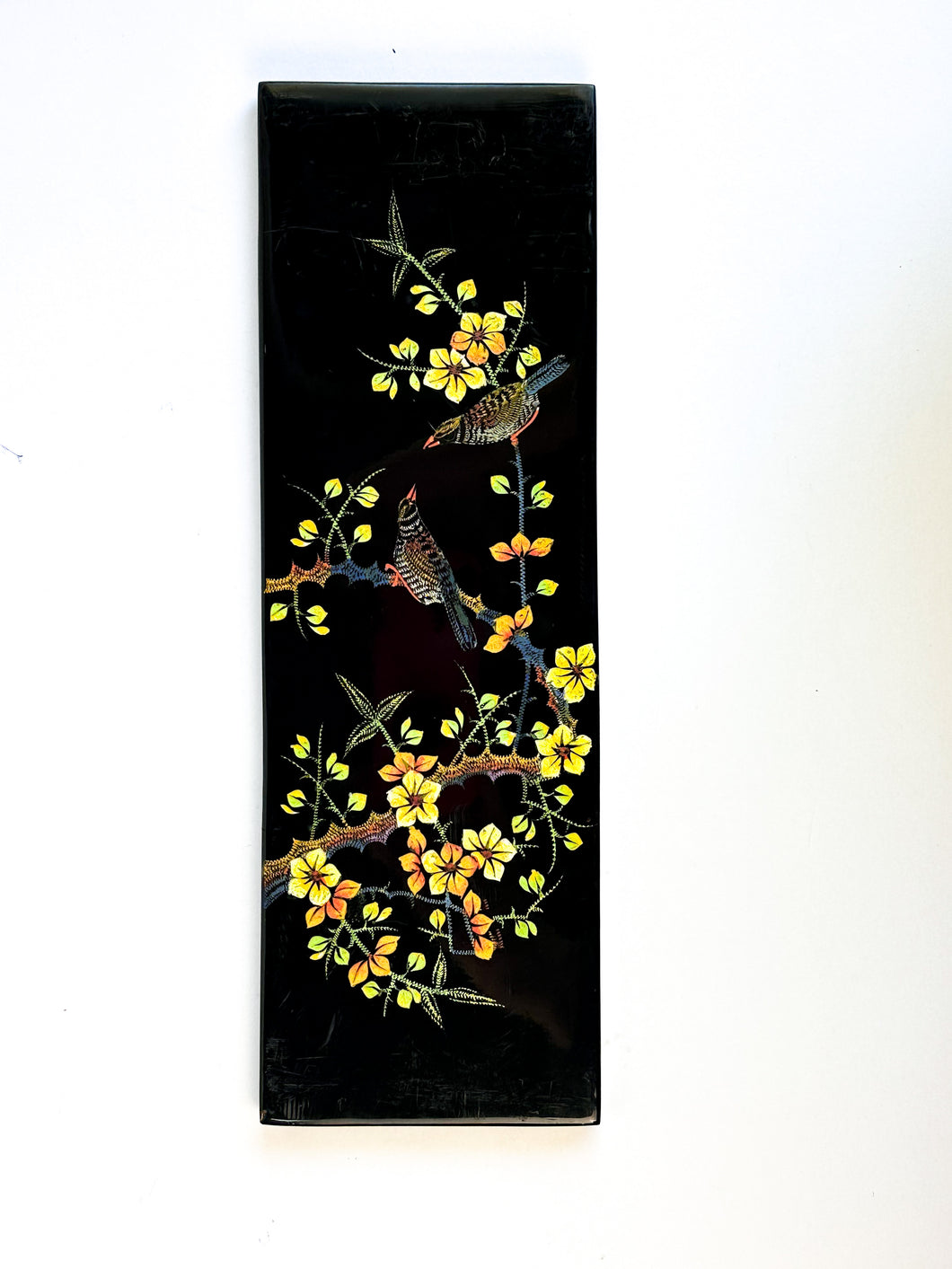Birds + Flowers Lacquered Art Panel