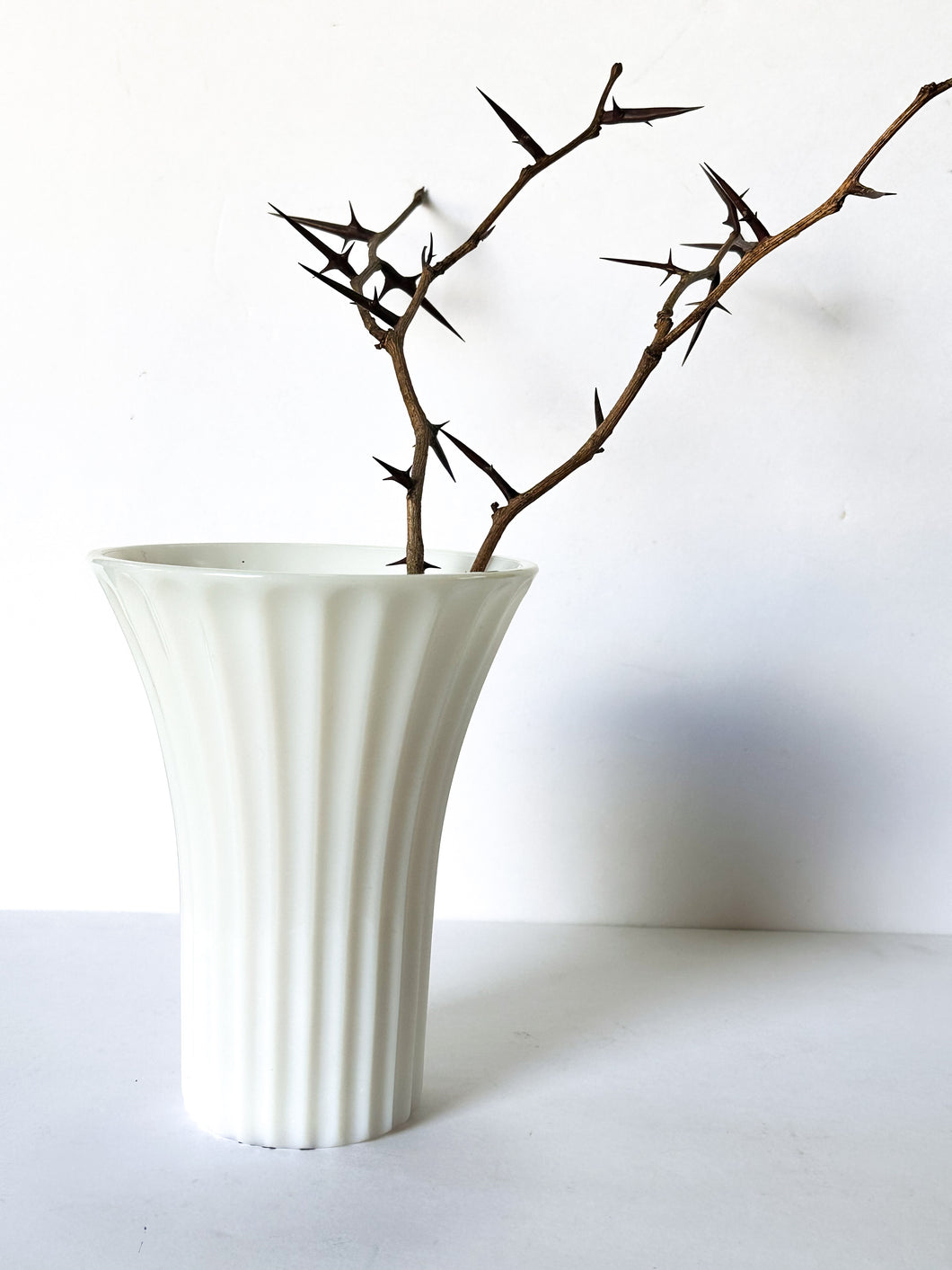 Flare Ribbed Milk Glass Vase