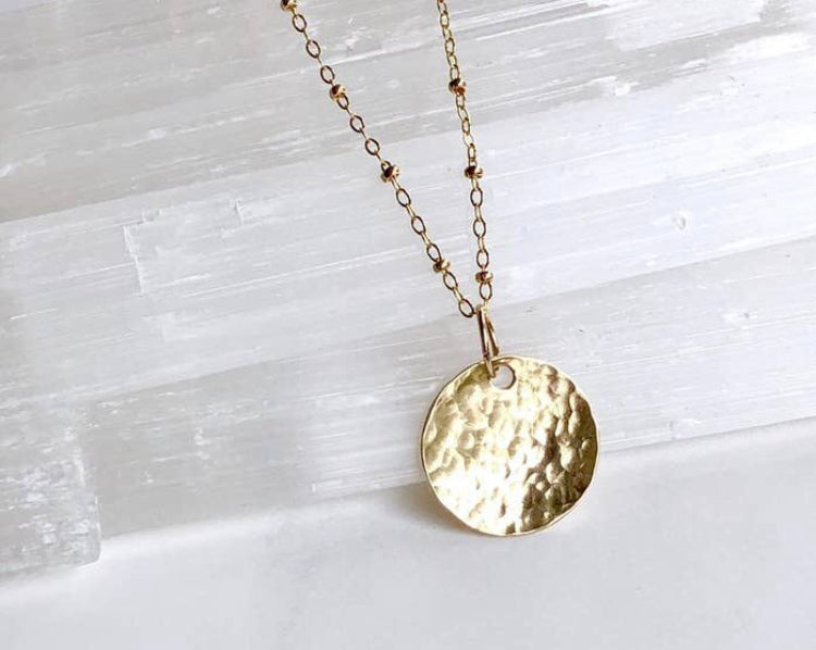 Hammered Gold Disc Necklace - NINE 