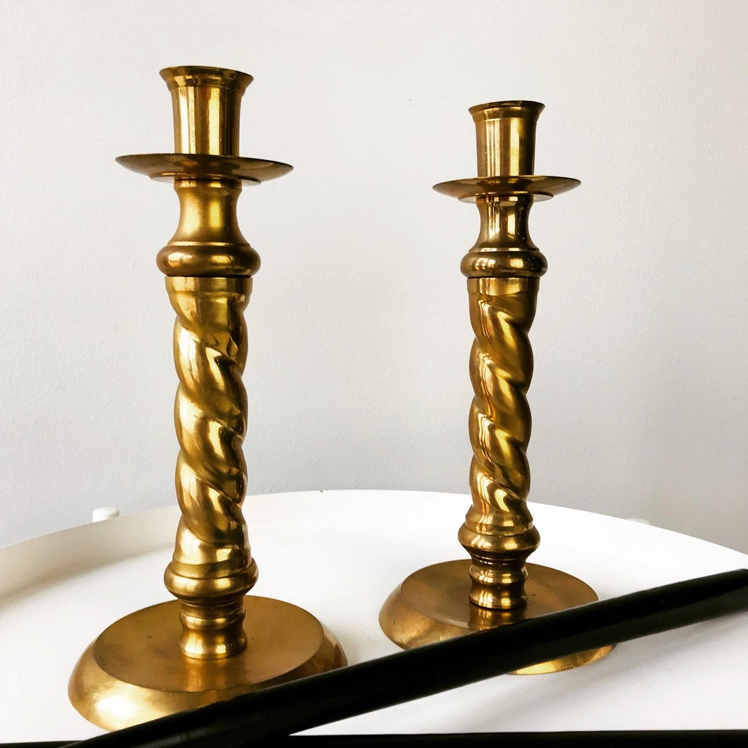 Twisted Brass Candlestick Holder Pair